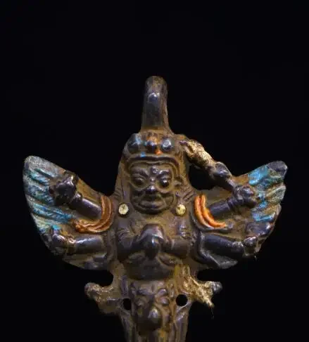 Tibet Temple Collection Old Natural Meteorite Filigree Mosaic Gem Dzi Bead Roc Garuda Statue  Amulet Town House