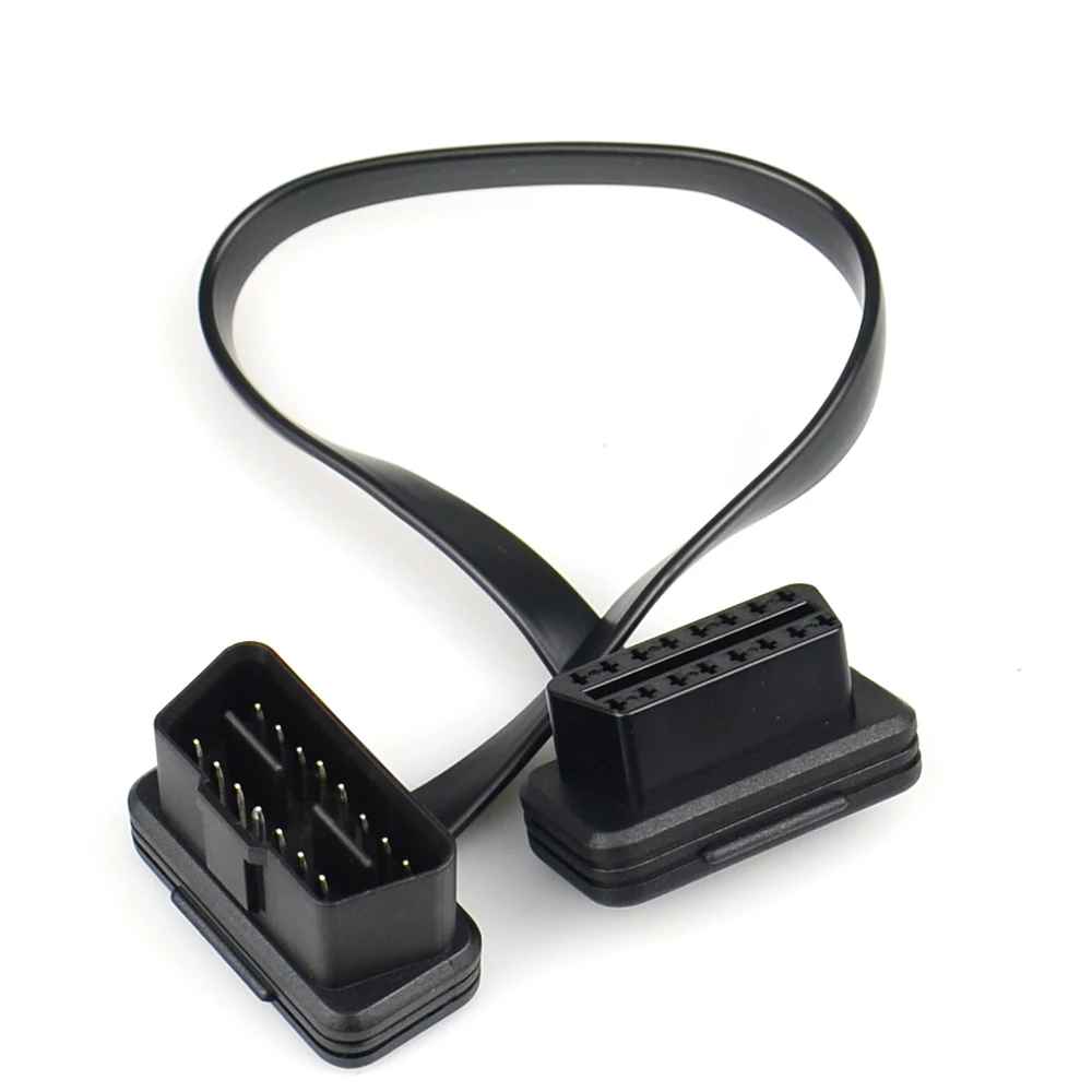 30/60/100CM Flat+Thin As Noodle 16 Pin Socket OBD OBDII 16Pin Male To Female Car Scanner OBD2 Extension Cable Connector