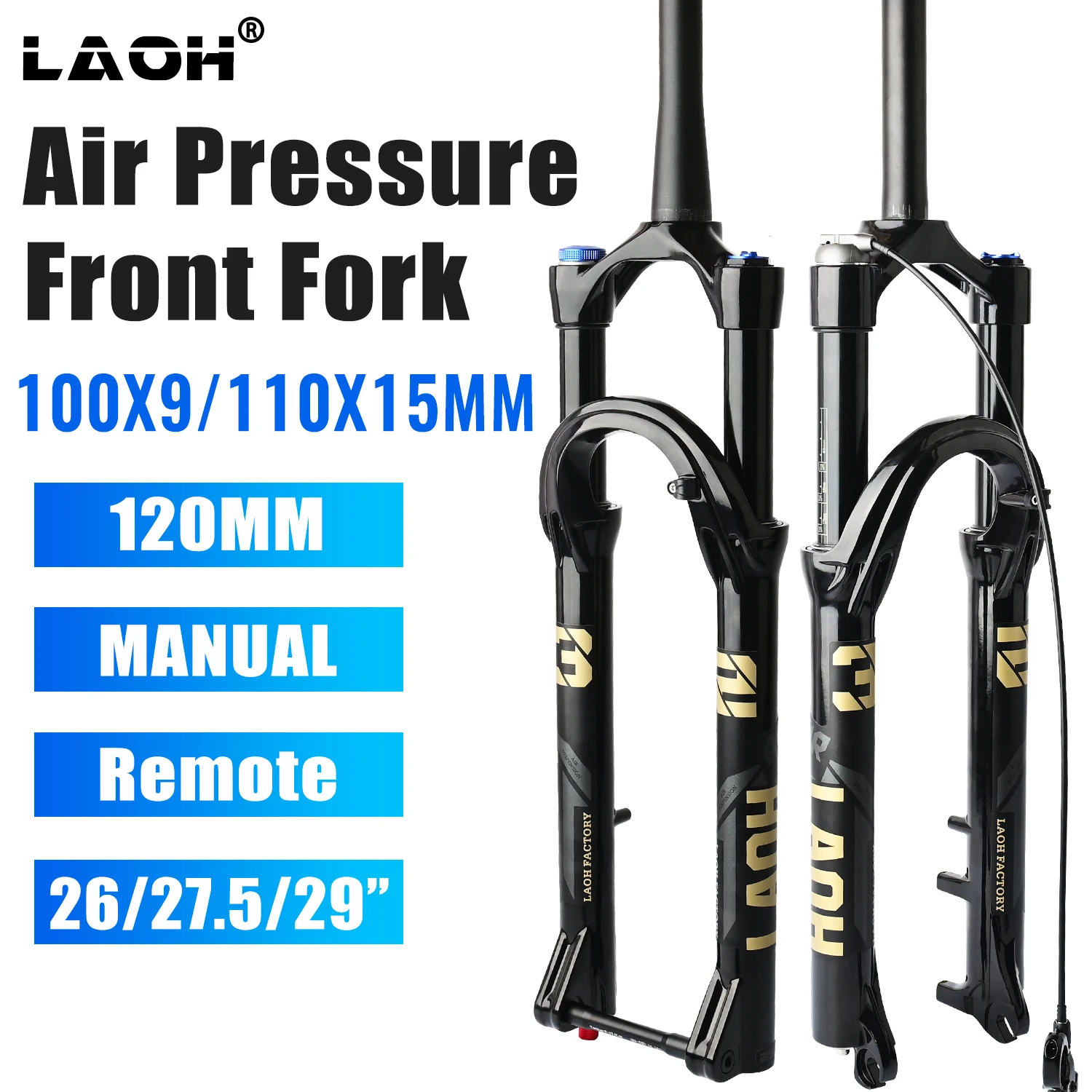 

26/27.5/29inch Bike Suspension Fork 120mm Travel 28.6mm (1-1/8inch)*220mm Thread-Less Straight Steerer 9mm QR*100mm Spacing