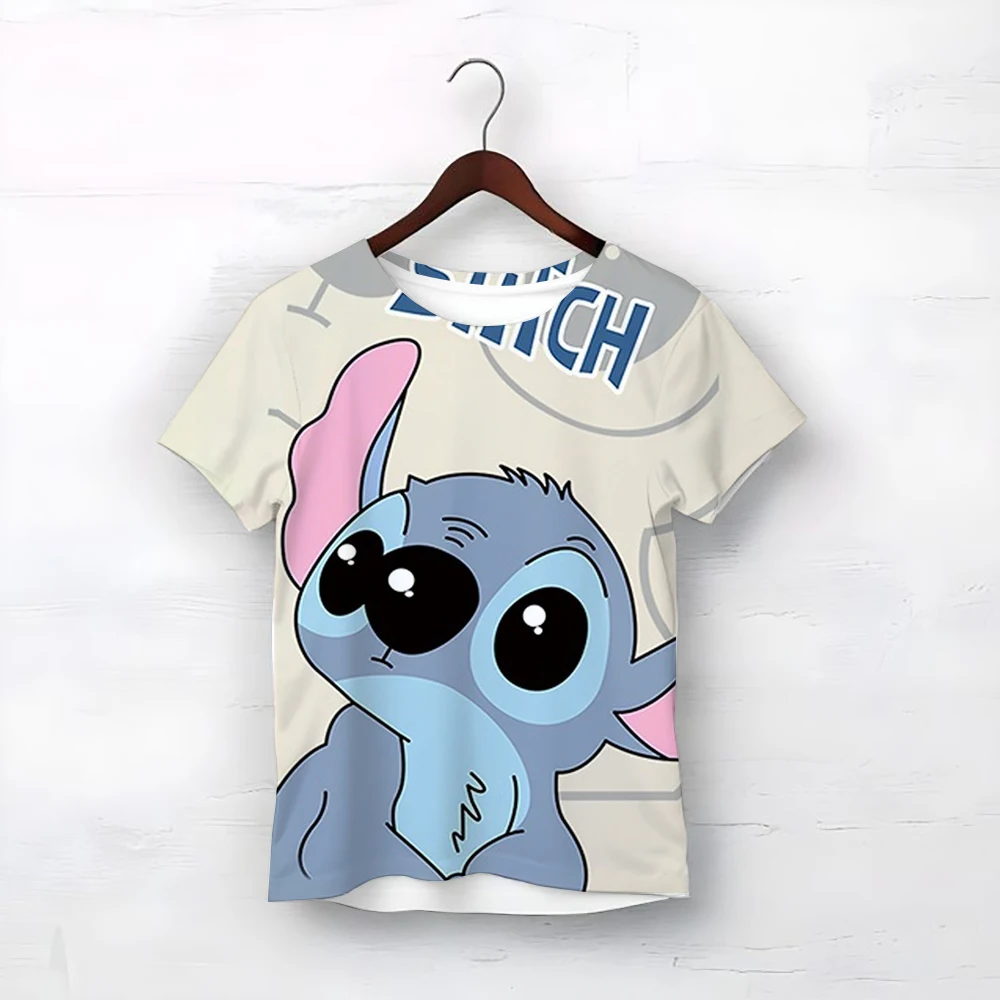 

Disney Vibrant Sweet Lilo & Stitch Cartoon Fashion Girls Printed Short Sleeve Beautiful Casual Versatile Children's Round Neck T