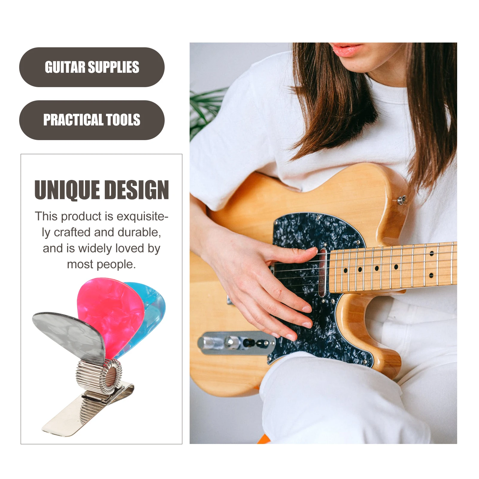 

3pcs Metal Pick Holder Spring Design Clip-on Durable Lightweight for Guitar Strap Easy Access Polished Finish Guitar Accessories