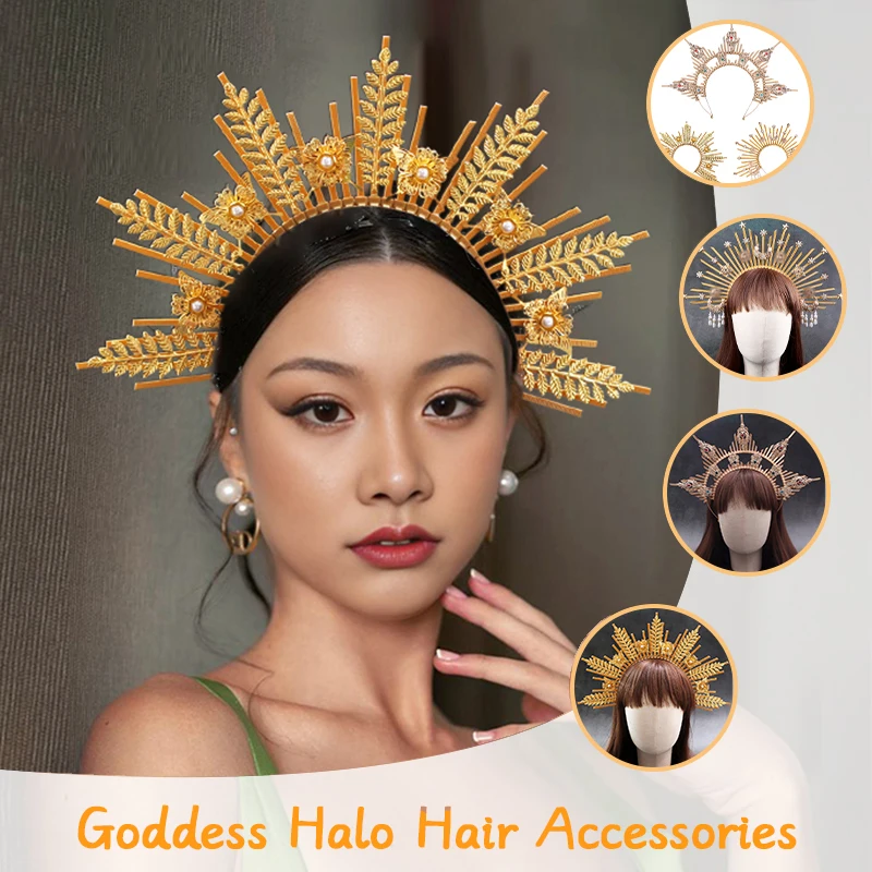 

Gothic Lolita Tiara Sun Goddess Crown Finished Headband Halloween Party Dress Up Bride Wedding Wear Halo Cosplay Headpiece