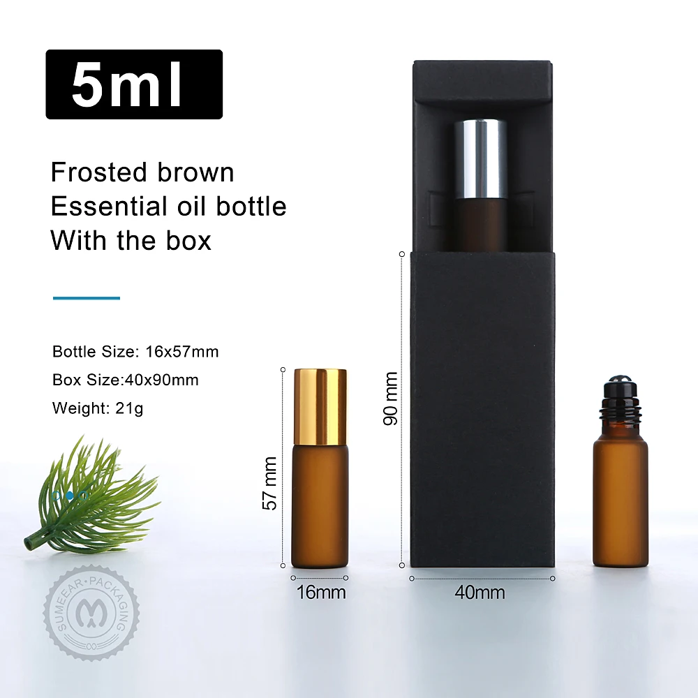 50/80個 5ml 絶妙なつや消しブラウンガラス香水ローラー、正確な用量、スムーズなローリング、ボックス付き旅行用詰め替えボトル