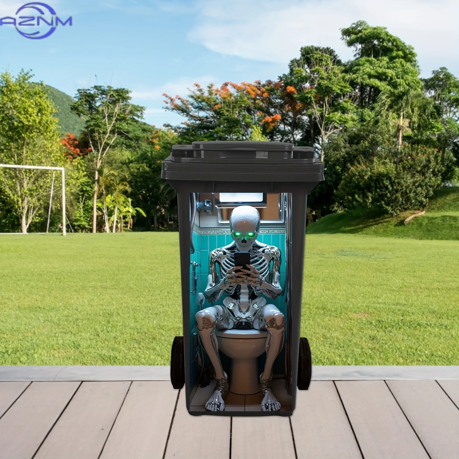 1 Skull Robot Trash Can Sticker 11.81x27.56 Inch PVC Self-Adhesive Sticker Creative Gothic Home Decoration