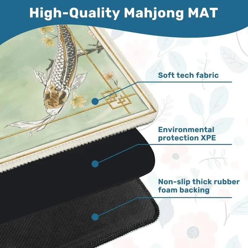 VIKAMA Ink Style Koi Mahjong Mat Anti Noise Non Slip Rubber Pad Portable Washable American Mah Jongg Gift For Mahjong Lovers