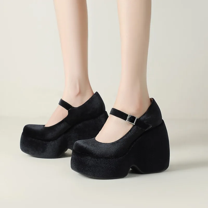 Zapatos de Tacón Alto de Gamuza Primavera/Verano 2026 con Plataforma Plana y Hebilla de Anillo, Zapatos Casuales Talla 33-43
