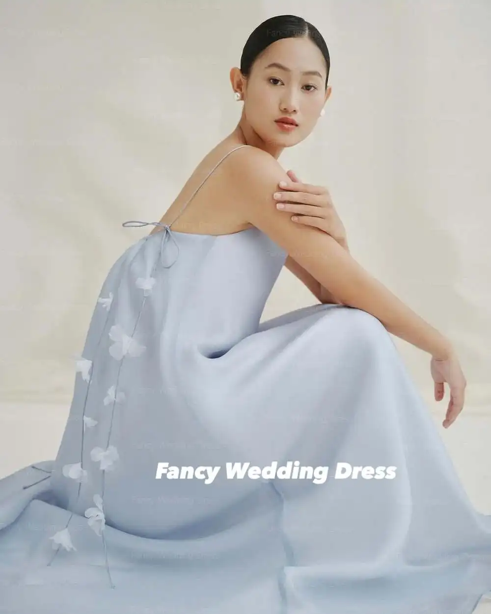 Fantaisie princesse été Organza robe de mariée corée séance Photo une ligne dos fleur soirée robes d'anniversaire sans manches personnalisé