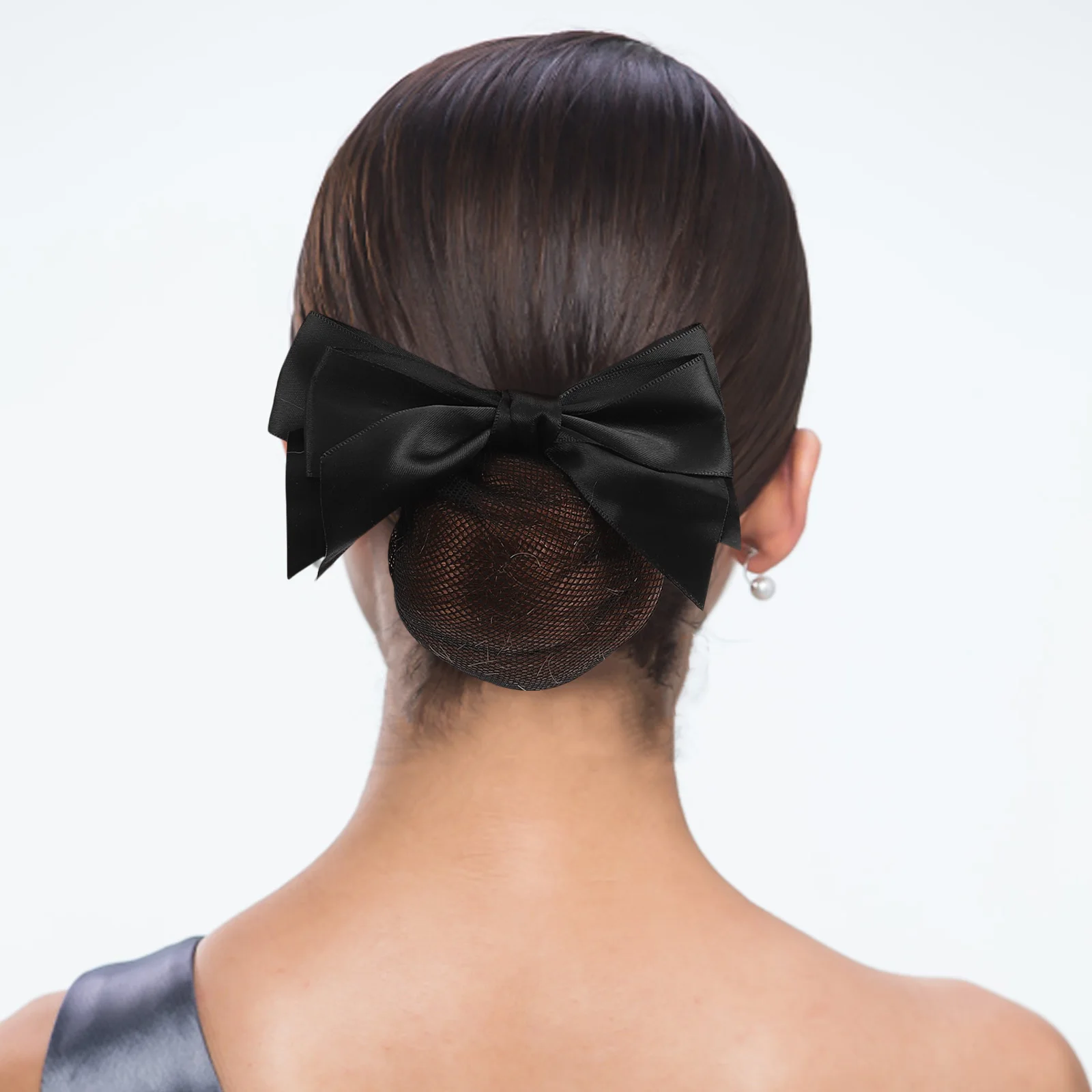 

Elegant Bowknot Career Hair Net Black Elastic Mesh Bun Covers For Women Office Wear Ballet Style Hair Accessories Snood Clip