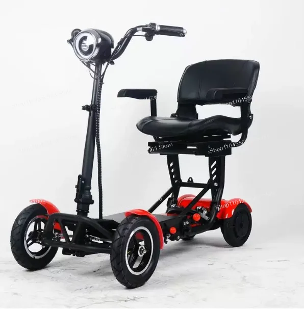 Electric vehicle for the elderly with four wheels that can be folded