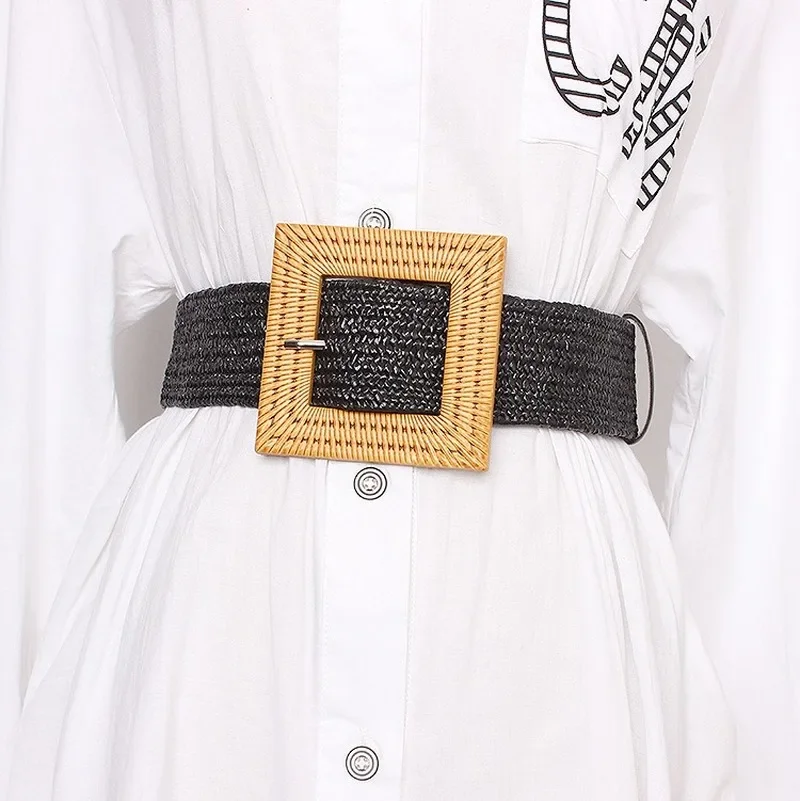 Women\'s Beach Bohemia Elastic Belt Girdle Square Bucklet Braided Summer Dress Women Korean Fashion Strap