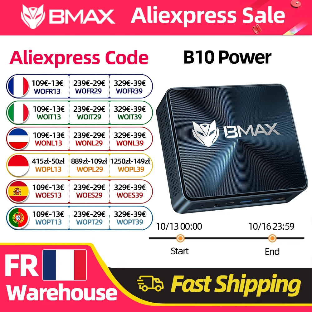 Bmax B10 Power Mini-PC Intel Core I9-13905H 14 Kerne 20 Threads 24GB RAM 1TB SSD WLAN Bluetooth USB HDMI Typ-C Windows 11 Pro