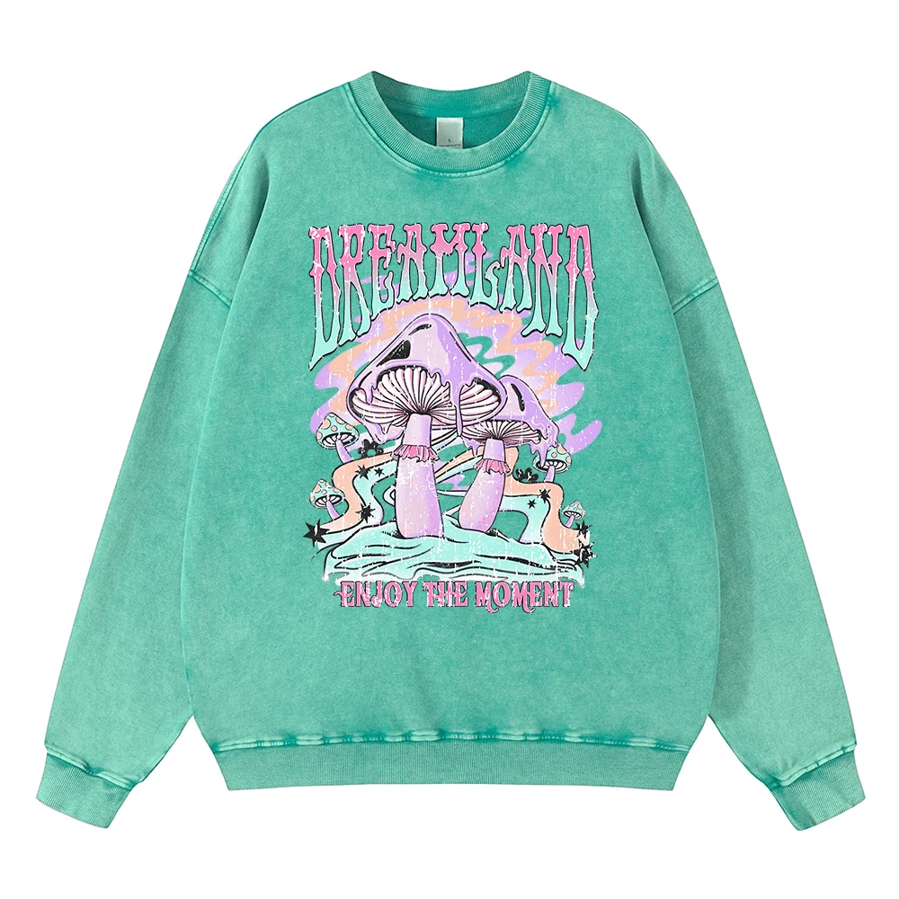 Vintage Distressed Washing Dreamland Enjoy The Moment Men Hoodie Sportswear Fashion Cotton Warm Clothing Casual Loose Sweatshirt