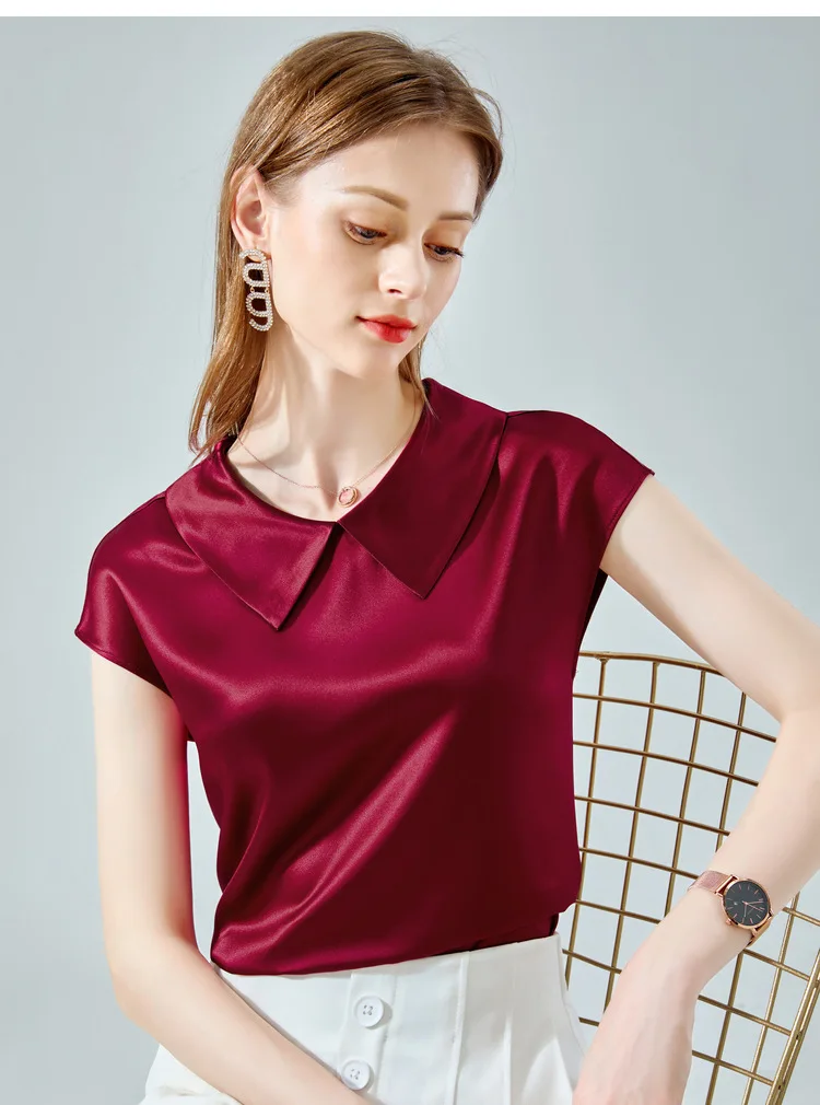 Camisas De Mujer Elegant Ice Silk Shirt Plus Size Artificial Silk Tops Acetate Satin Blouse Doll Collar White Girlish Blouse