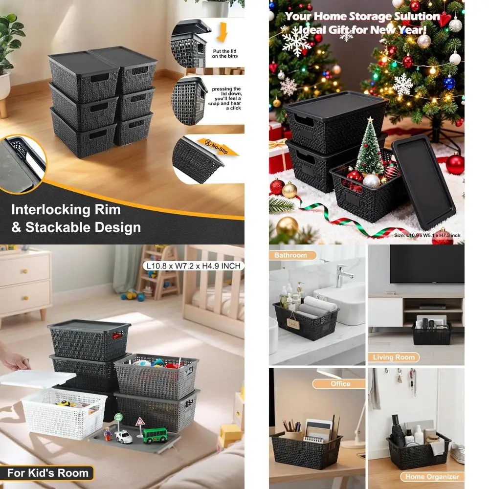 

Plastic Storage Baskets Stackable Storage Bins with Lids Latching Organization and Storage Container Box for Pantry Closet Bedro