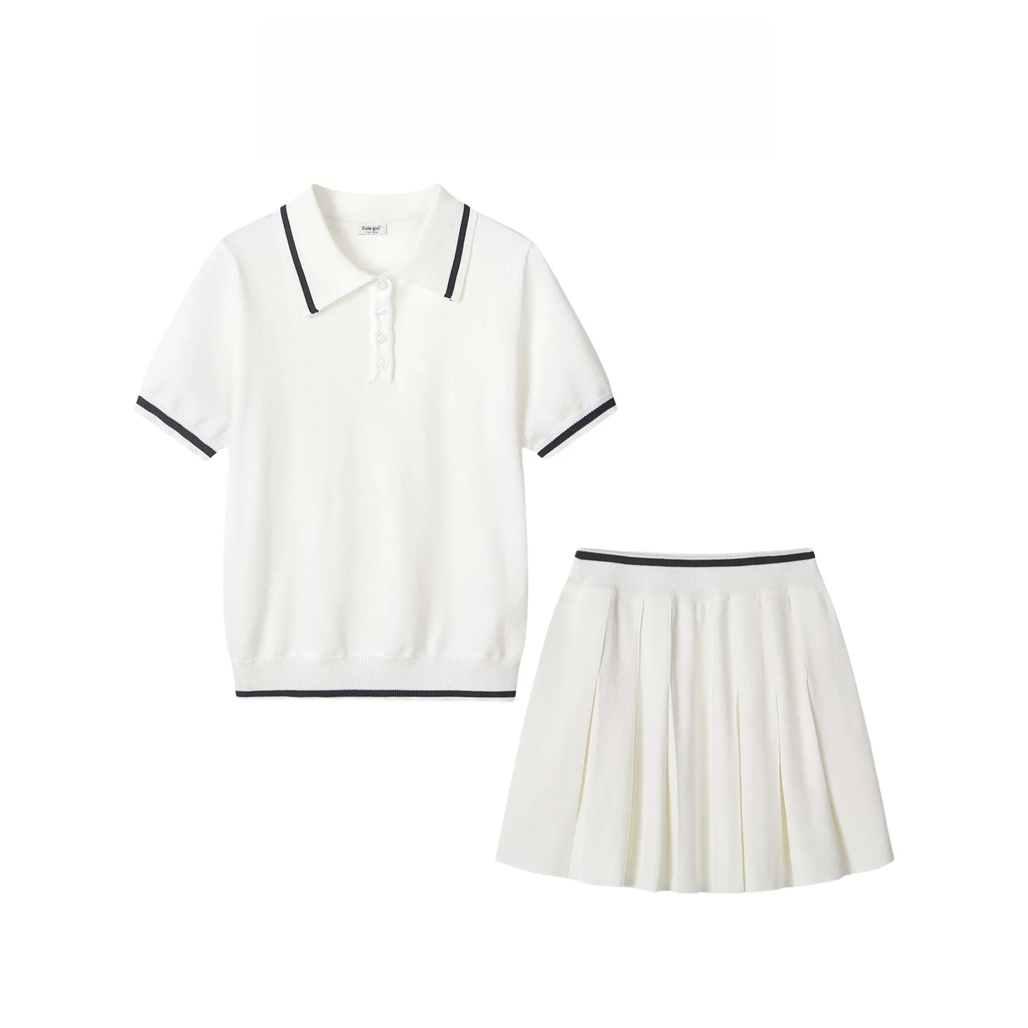 

CuteGirl Preppy Sle Ne Color Blo Вязаная футболка ort Sve Комплект с юбкой Женский летний повседневный наряд из двух предметов