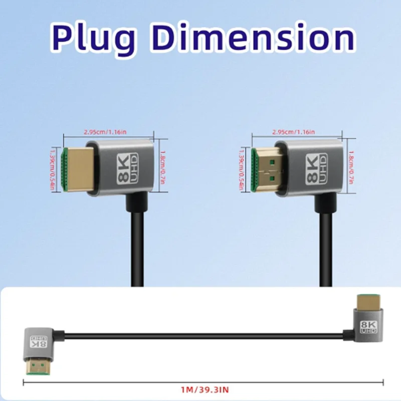 8K HDMI-compatible Cable 2.1 48Gbps High Speed Ultra-Thin 8K@60Hz 4K@120Hz Up to Down Left Right Angle Coiled Cable