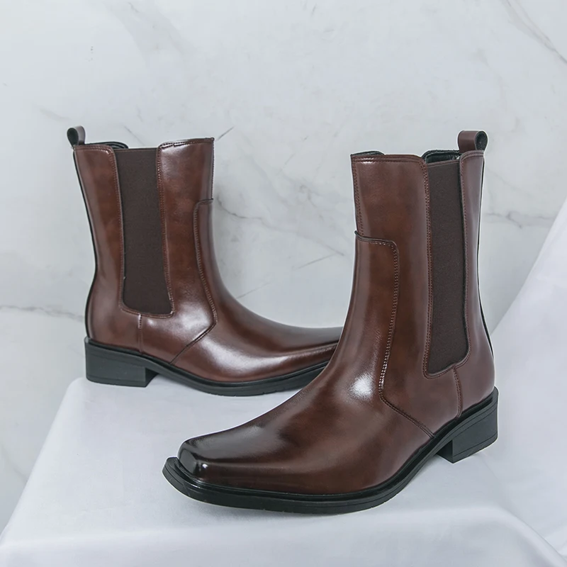 Autumn Winter Men High-top Chelsea Boots Black Brown Men Soled Casual Business Fashion Knight Boots Outdoor Training Boots Men