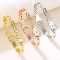Stainless Steel Cuffs Bracelets For Women Luxury Belt Buckle Bracelet Summer Jewelry Accessory