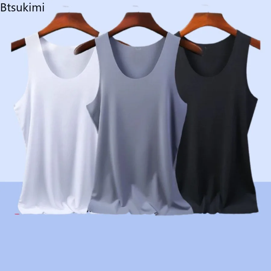 Men's Ice Silk Vest Summer Style Round Neck Underneath and Narrow Shoulders Sports Sensation Cool and Heat-resistant Underwear