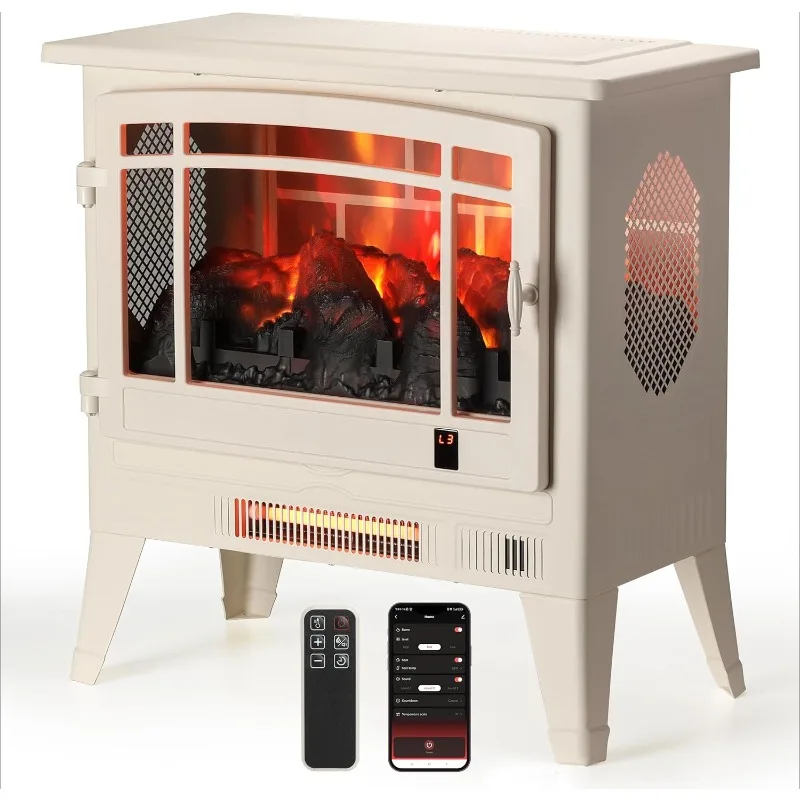 Electric Fireplace Infrared Heater,Freestanding Fireplace Stove with Adjustable Flame Effects,Overheating Protection,Timer,Ivory