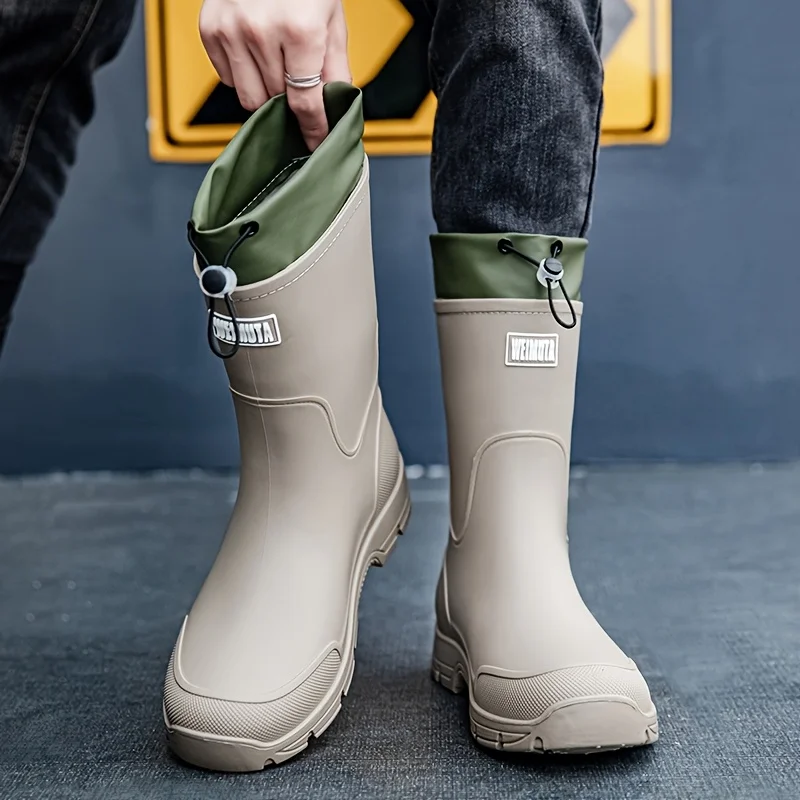 

Мужские непромокаемые резиновые сапоги до середины икры без шнуровки, противоскользящая уличная садовая рабочая обувь на толстой подошве, прочные походные ботинки больших размеров