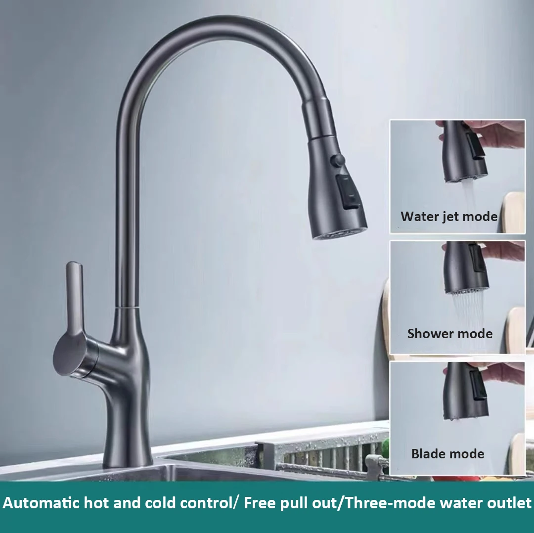 Mermaid Design Pull-Out Kitchen Faucet Splash-Proof Swivel Sink Hot/Cold Faucet Copper & Alloy Optional for Kitchen Sink