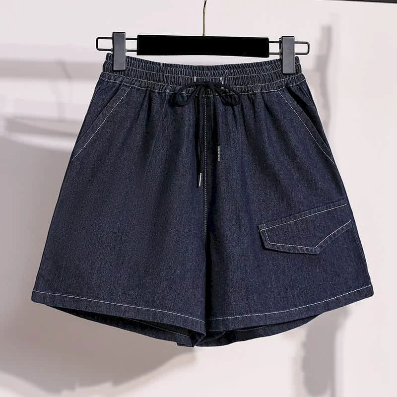 

Denim Shorts Women 2026 New Summer Wear Vintage Drawstring Elastic Waist Wide Leg Pants Casual Loose Jean Shorts Women Clothing