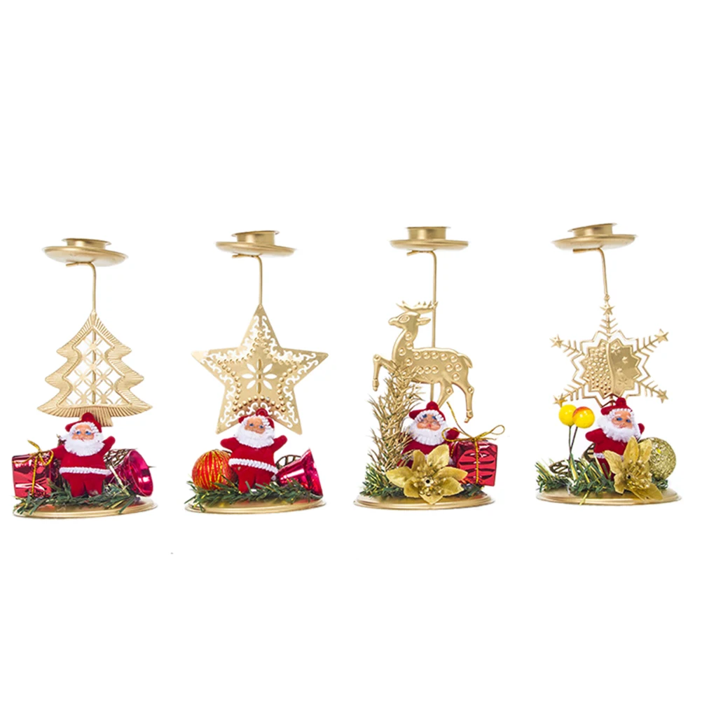4 قطعة شمعدان عيد الميلاد ندفة الثلج الأيائل الخماسية نجمة عيد الميلاد ديكور جميل منضدية الديكور نمط عشوائي