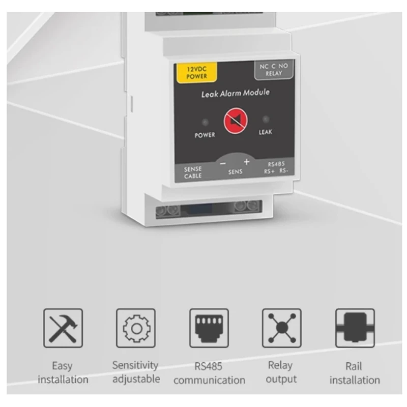 LD100 Water leak Alarm Module With Water Sensing Cable RS485&Switch Signal Output For Water Detection System Alarm Detector