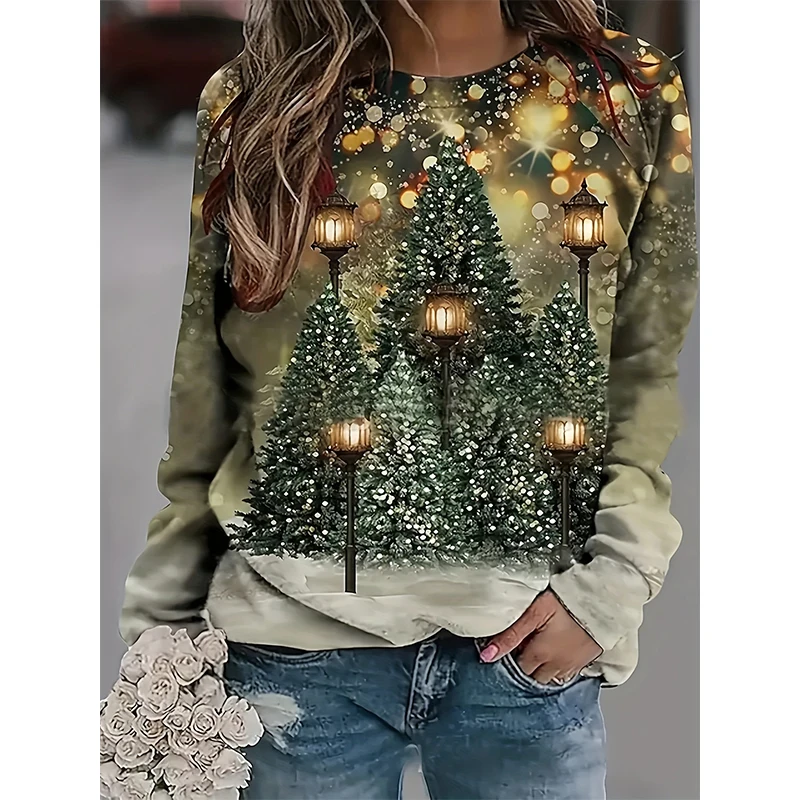 New Christmas Tree 3D Print Sweatshirts Women Autumn Winter O-Neck Hoodies Streetwear Y2k Pullovers Harajuku Tops Woman Clothing