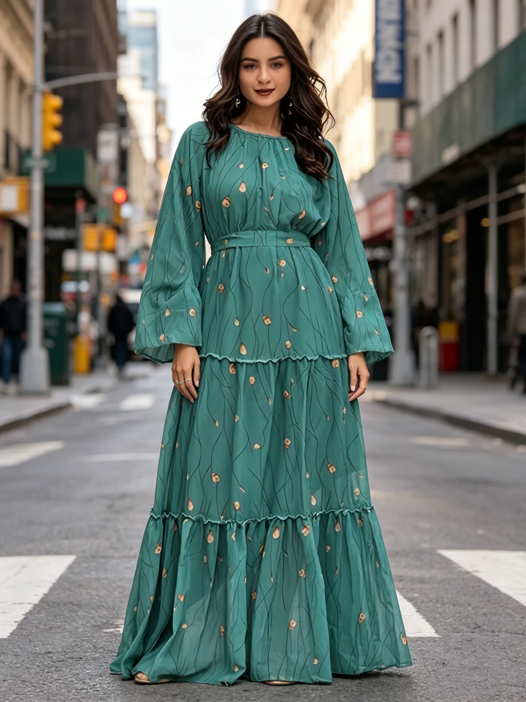 Women'S Green Formal Wear - Elegant Middle Eastern Green Forest Retro