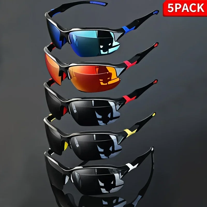 5-Pair Pack Semi-Rim Sports Sunglasses, Summer Men'S Shades Lightweight And Comfortable, Ideal for Driving, Riding, Fishing