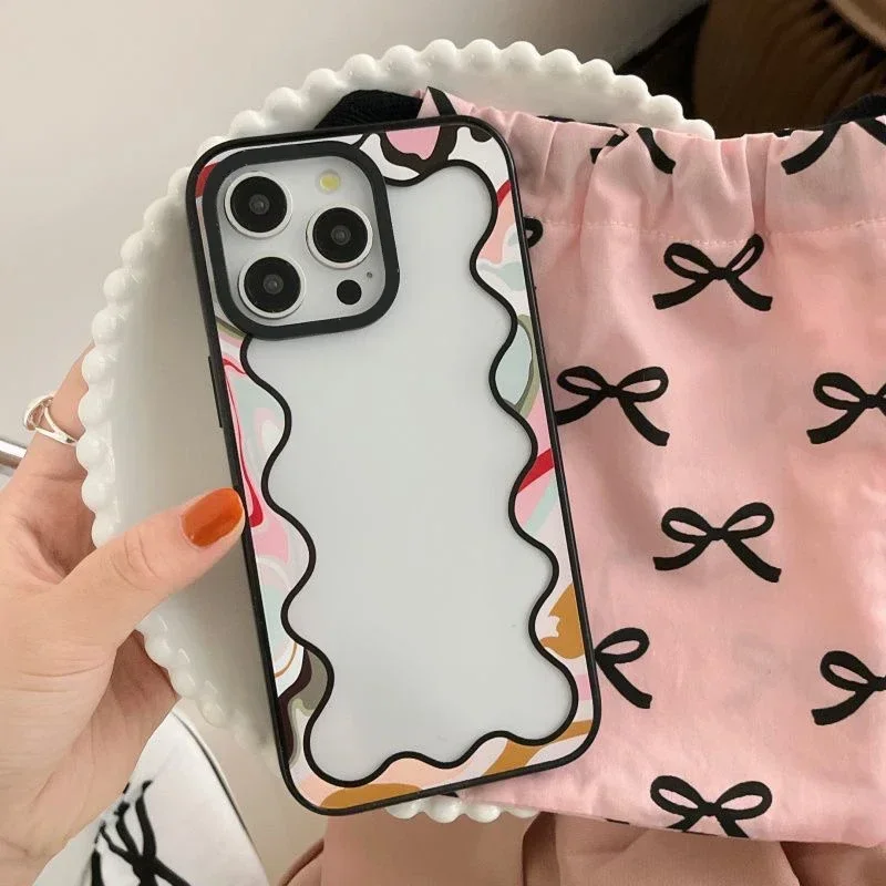 

Colorful Wave 2.0 Acrylic Black Border Phone Case Cover for IPhone 11 12 13 14 15 16 Pro Max Case