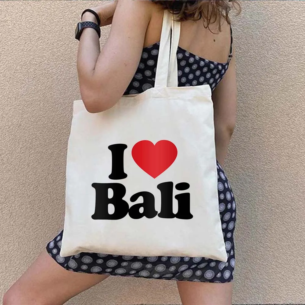 Vintage Retro Strand Ubud Bali Emblem Indonesien Flagge Karte Herz Balinesisch Damen Handtaschen Schulter Shopper Weibliche Canvas Tragetaschen