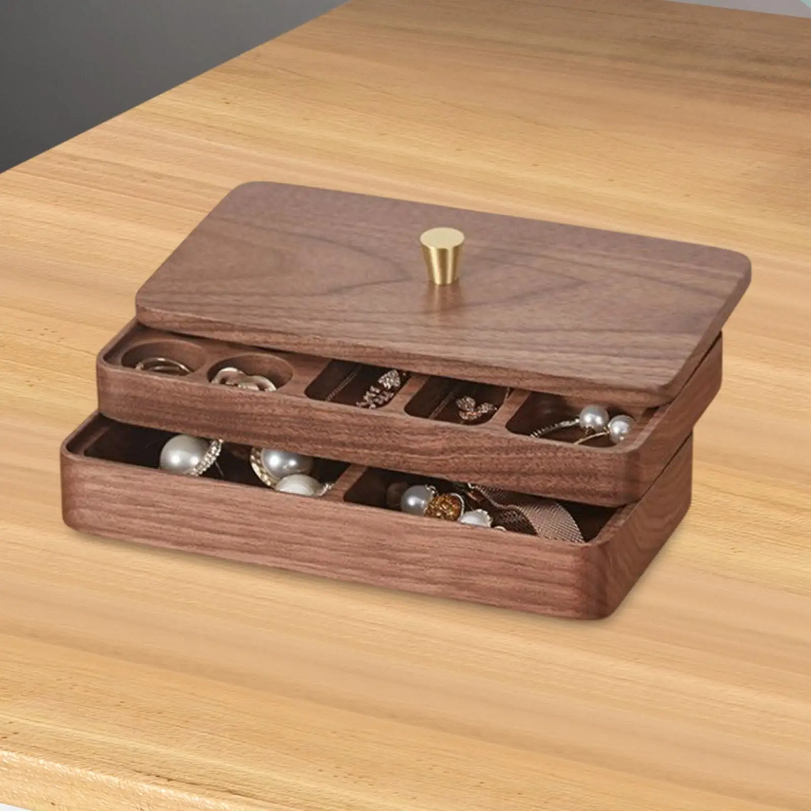 Wooden Jewelry Box Trinket Box Double Layer Jewelry Case Jewelry Organizer for Bracelets Watches Earrings Necklaces Container