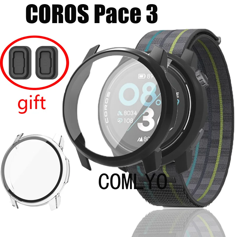 Cases For Coros Pace 3 Smart watch Case Tempered Glass Cover Bumper Screen Protector Charging Port Dustproof Plug Cap