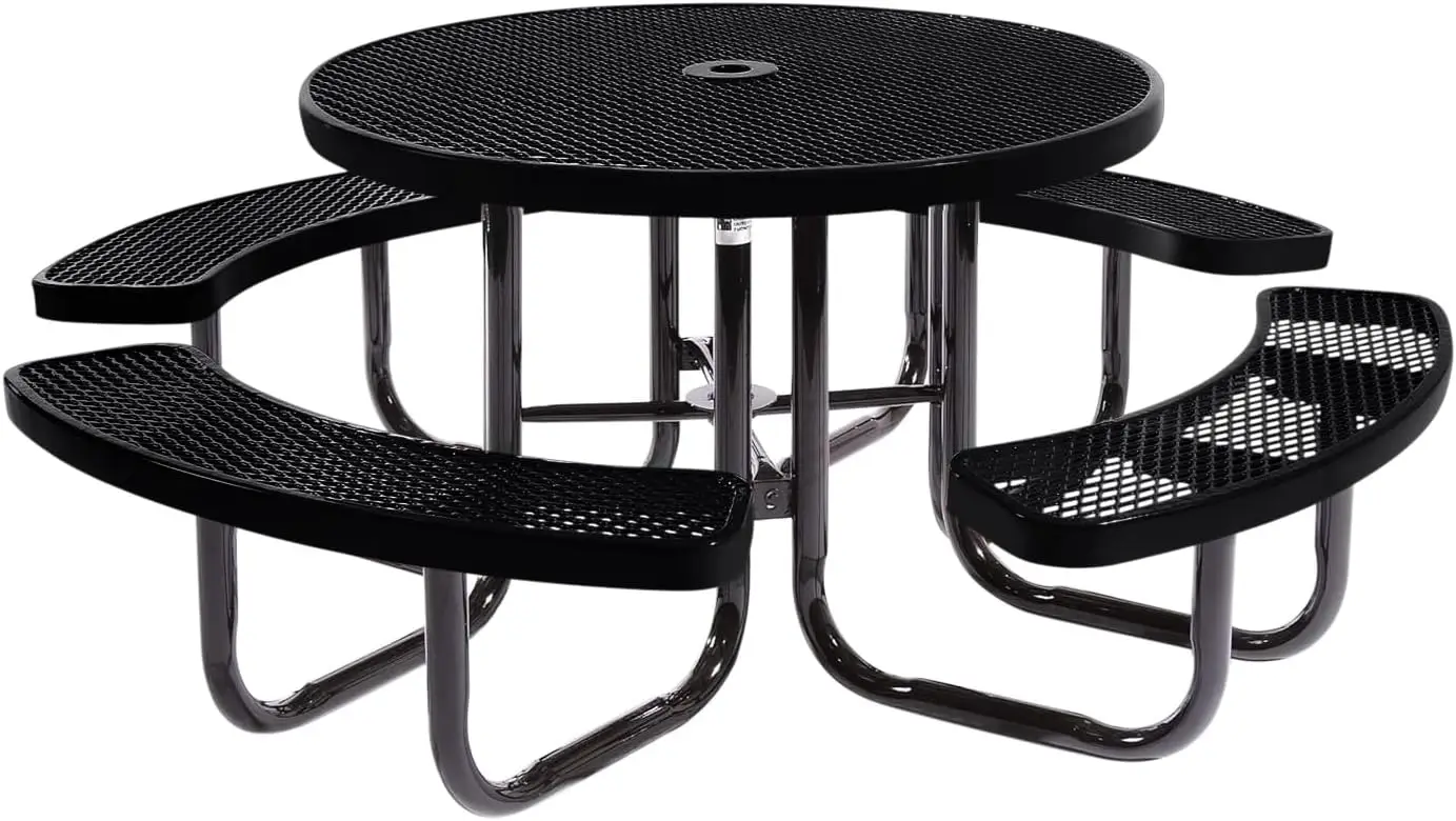 

Heavy-Duty Portable Outdoor Picnic Table with Umbrella Hole, Expanded Metal Commercial-Grade Patio Dining Furniture Made in