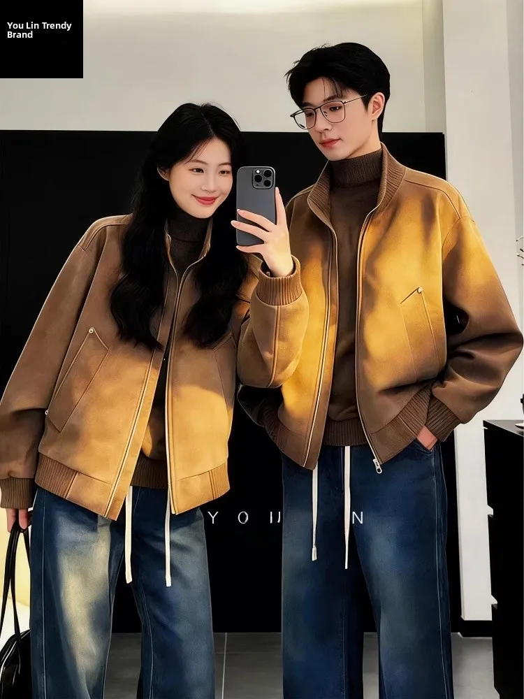 

Мужская матовая куртка-бомбер из искусственной кожи с воротником-стойкой, утепленная зимняя куртка для пар в бейсбольном стиле