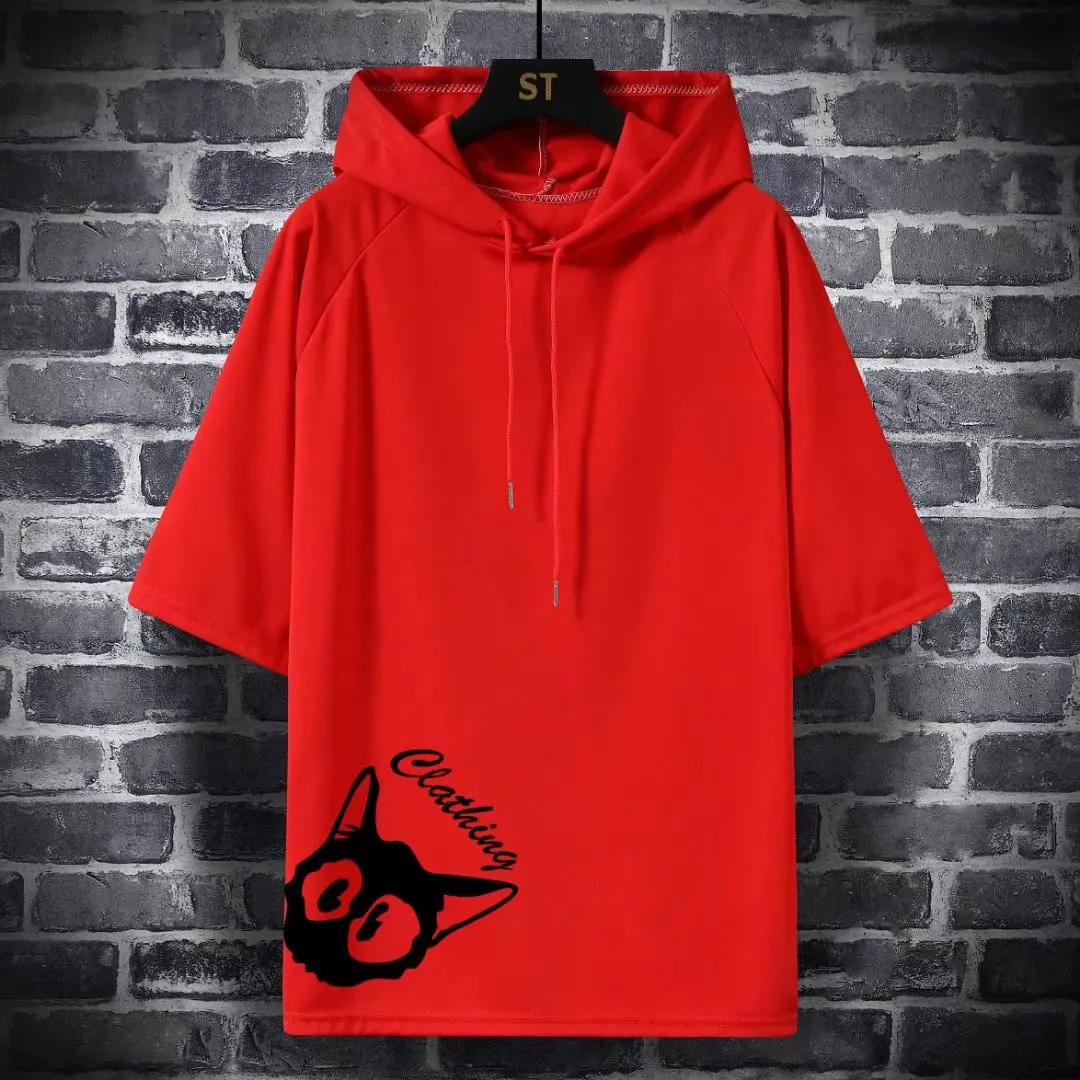 Summer Casual T-Shirt Men\'s Hooded Top Graffiti Style Short-Sleeved T-shirt Fashion High Street T-Shirt Loose Hip-Hop T-Shirt