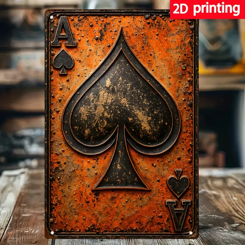 Arte de pared de metal de Ace of Spades vintage, decoración de póker de hierro impermeable para el hogar y el dormitorio: es,