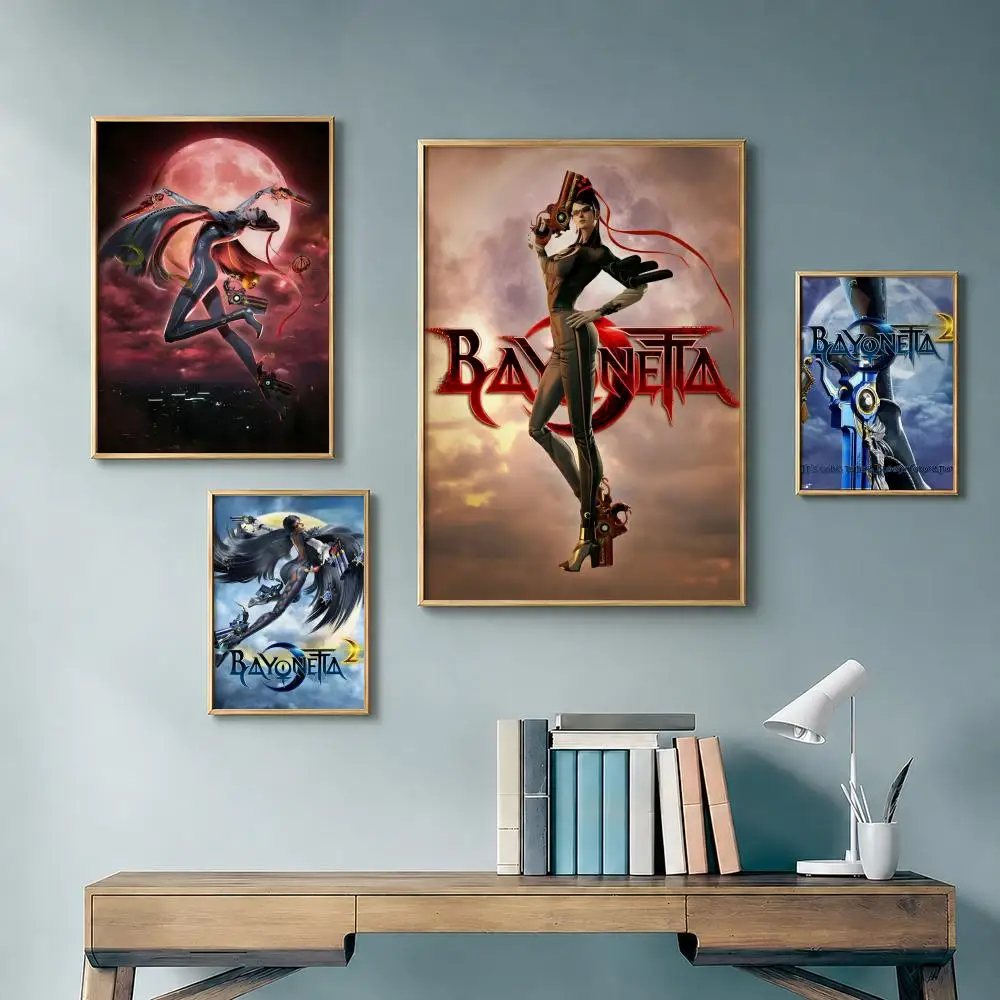 Super Game B-BayonettaS Poster Vintage Retro Anime Poster Stickers Peel and Stick Wall Art Home Decor