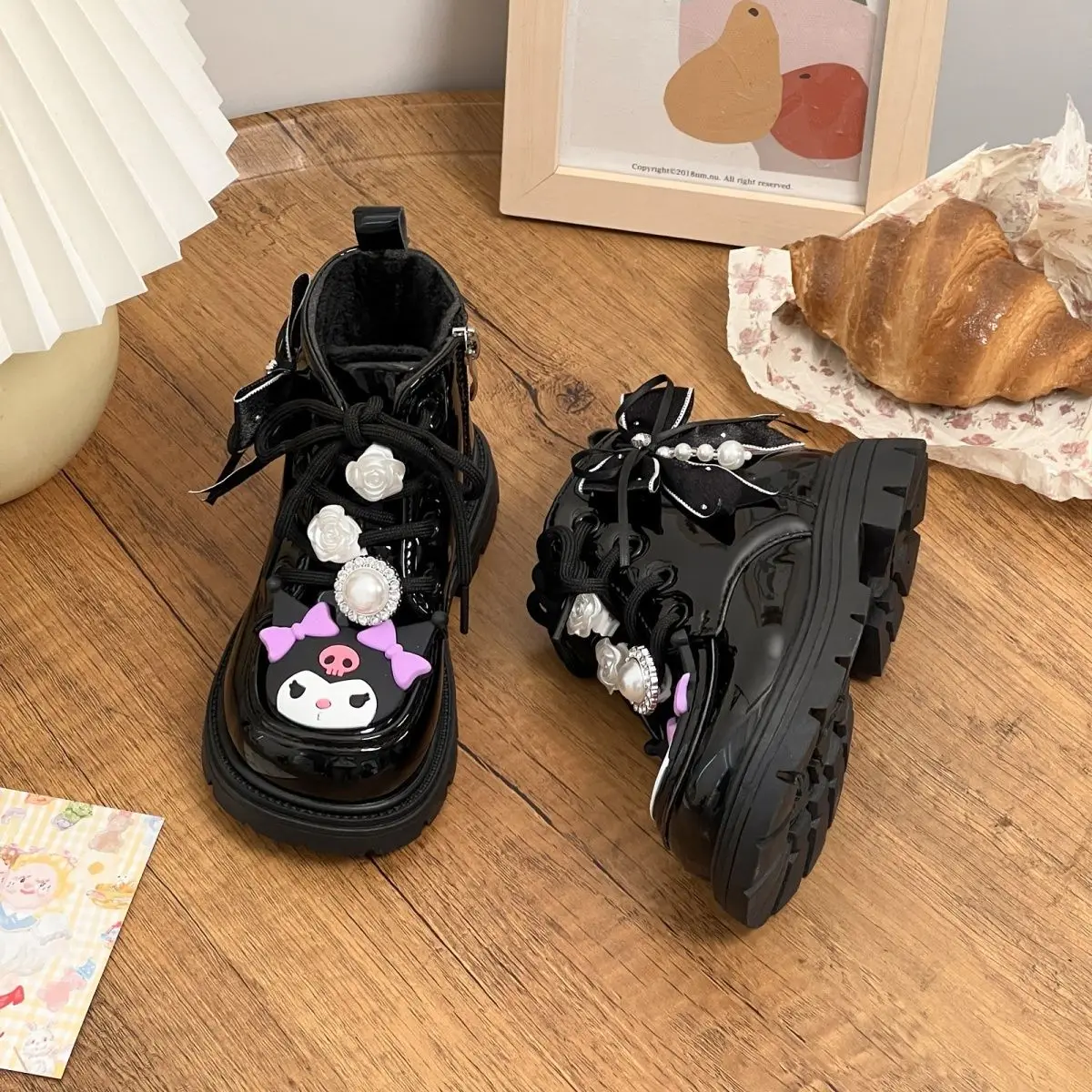 سانريو الشتاء كورومي مارتن الأحذية أنيمي Kawaii الأطفال الخريف الشتاء الأحذية القطنية الكرتون الصوف أحذية قطنية دافئة الهدايا