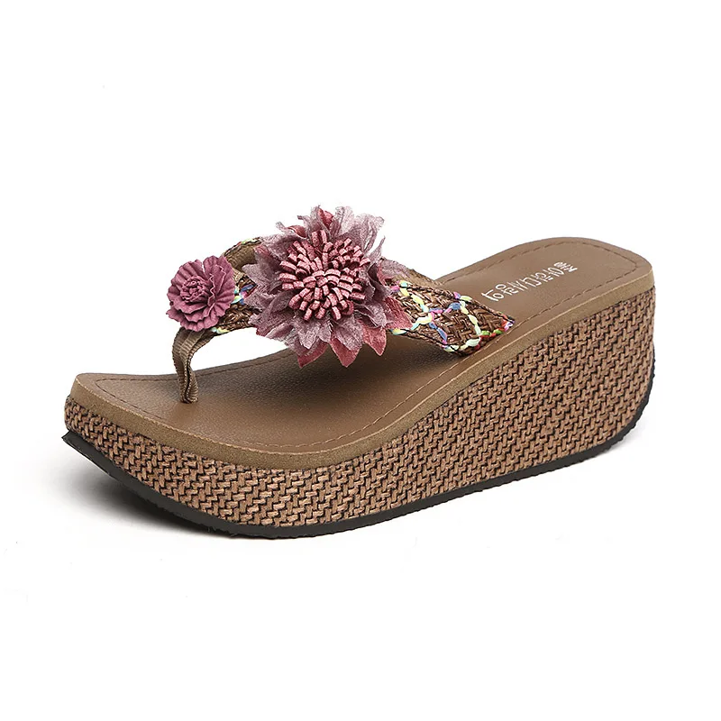 Sandal Sandal Pantai Flip Flop Wanita Sandal Wedges Wanita Platform Sepatu Kasual Sepatu Bunga Fashion Sandalias Wanita