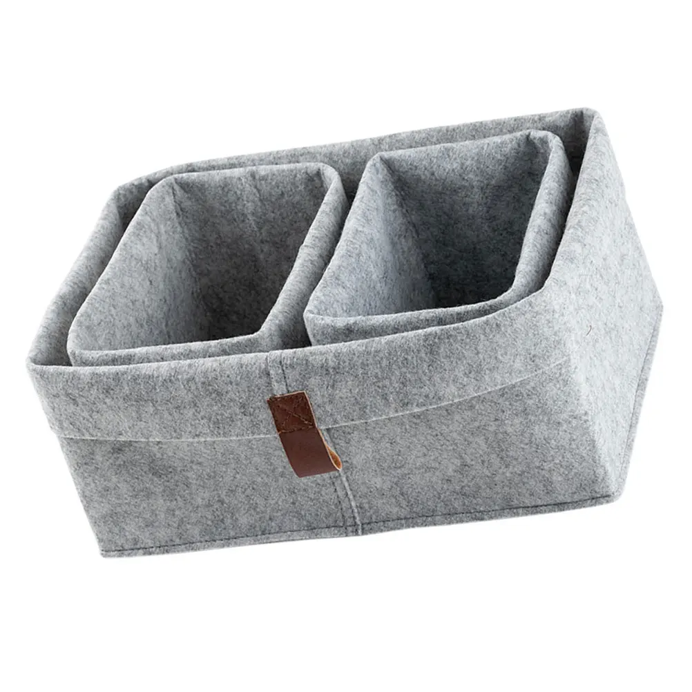

3pcs Felt Storage Baskets Grey Small 2 Large Home Office Bedroom Organizer Desktop Practical Multifunctional Space