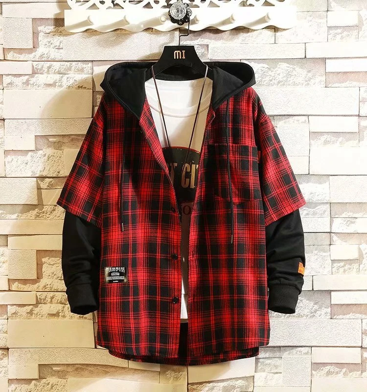 

Longsved Long Sleeve Hoodie Checkered Print Polyester Fabric Youth Fashion Spring Autumn Casual Straight Fit Anti-Stain