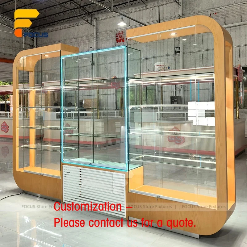 

custom.Wooden Retail Display Showcase Tempered Glass Cabinet Lockable Storage Drawer Led Light Display Shelving