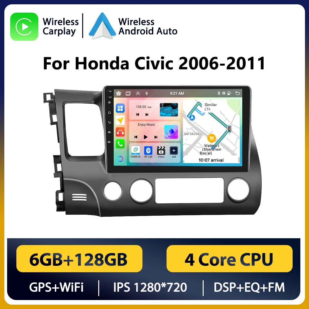 Podofo 10.1 "2din Android Voor Honda Civic 2006-2011 Autoradio Multimedia Speler Navigatie GPS Audio Stereo carplay Head Unit