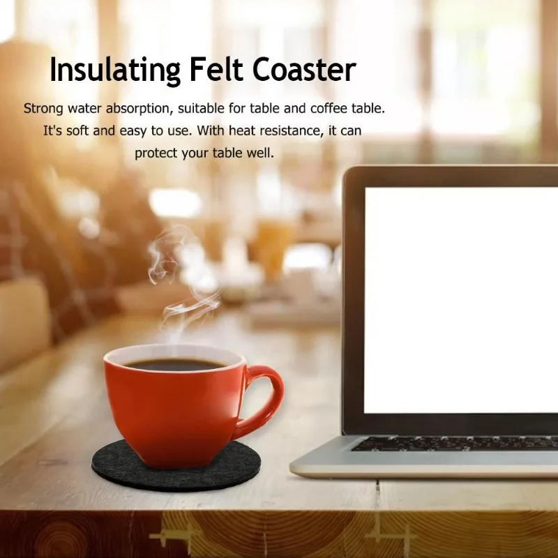 10pieces Soft Felt Coaster Kit,Round Table Protector Pad  - Insulation Coaster, Suitable for Home, Vacation, and Office Use