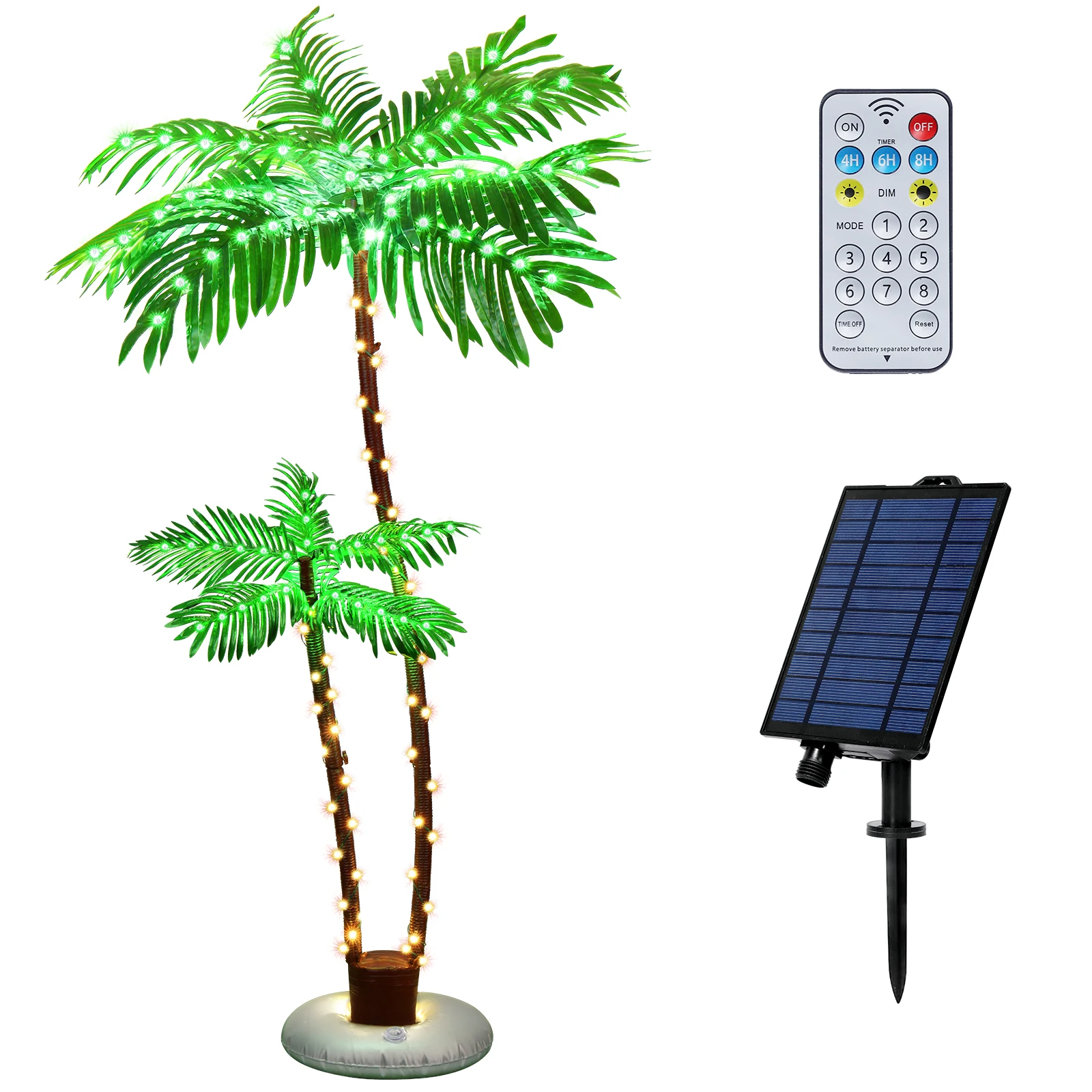 Solar Artificial Palm Tree，8 Lighting Modes & Timer，High-Quality Materials，Easy to Assemble，Indoor&Outdoor Application