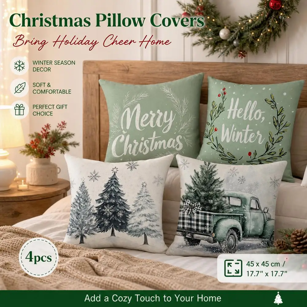 Christmas Snowflakes Christmas Tree Cushions Pillowcase Polyester Cushion Cover Throw Pillow Pillowcover Home Car Sofa Decor